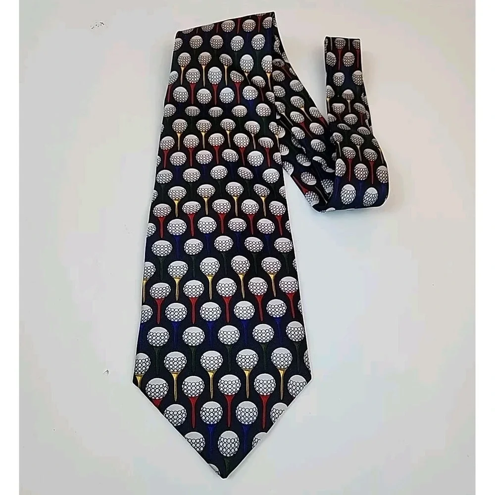Golf Ball Club Tee 100% Silk Tie Neck Tie‎ Novelty Sport Theme Gift Why Knot